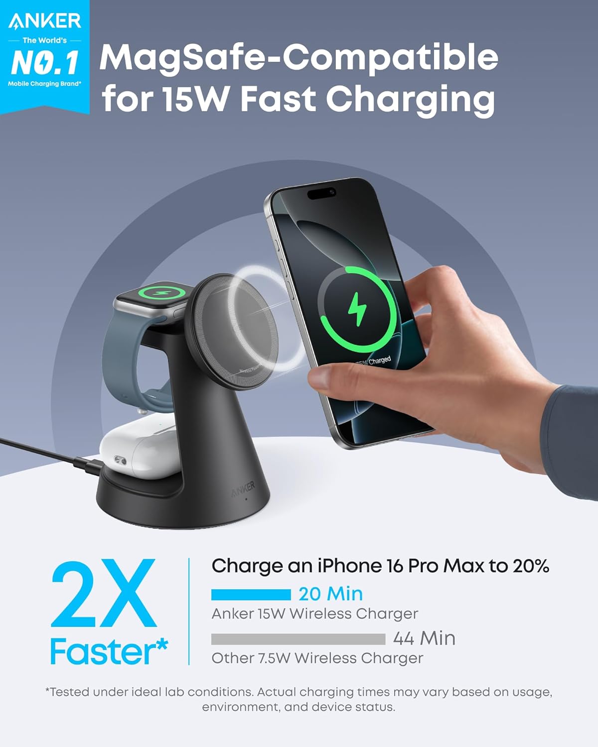 Anker MagGo Chargeur magnétique sans (3-en-1, socle)