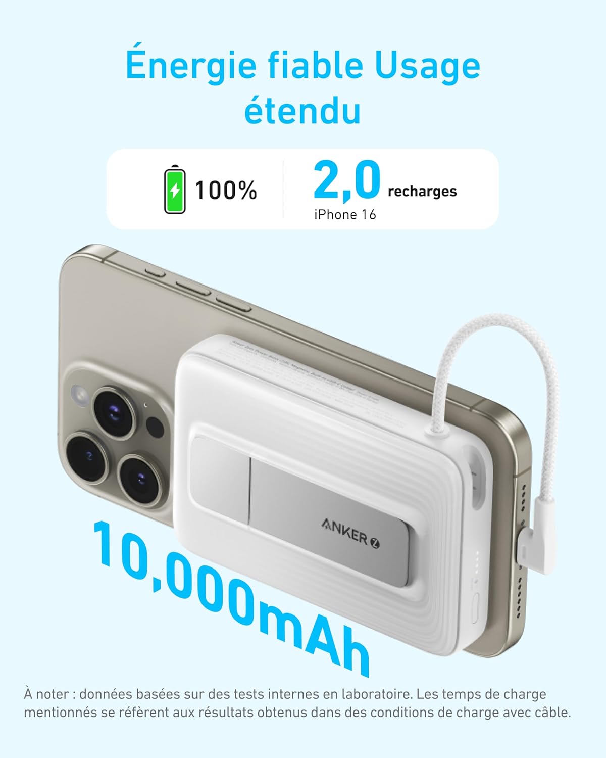 PowerBank Anker Zolo (10K, magnétique, câble USB-C intégré)