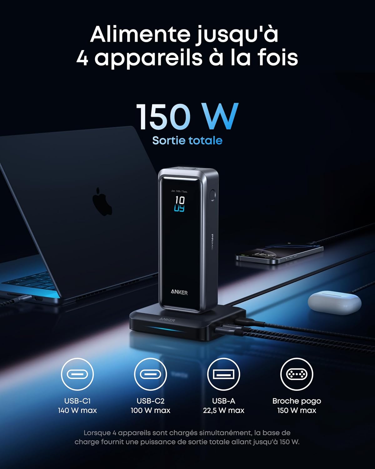 Batterie externe Anker Prime (26K, 300 W) + Base de charge Anker (100 W) pour batterie externe Anker Prime