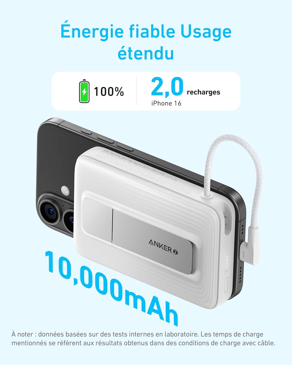 PowerBank Anker Zolo (10K, magnétique, câble USB-C intégré)