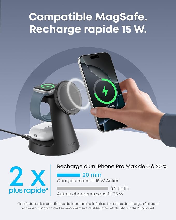Station de charge sans fil Anker MagGo (3-en-1, station d’accueil)