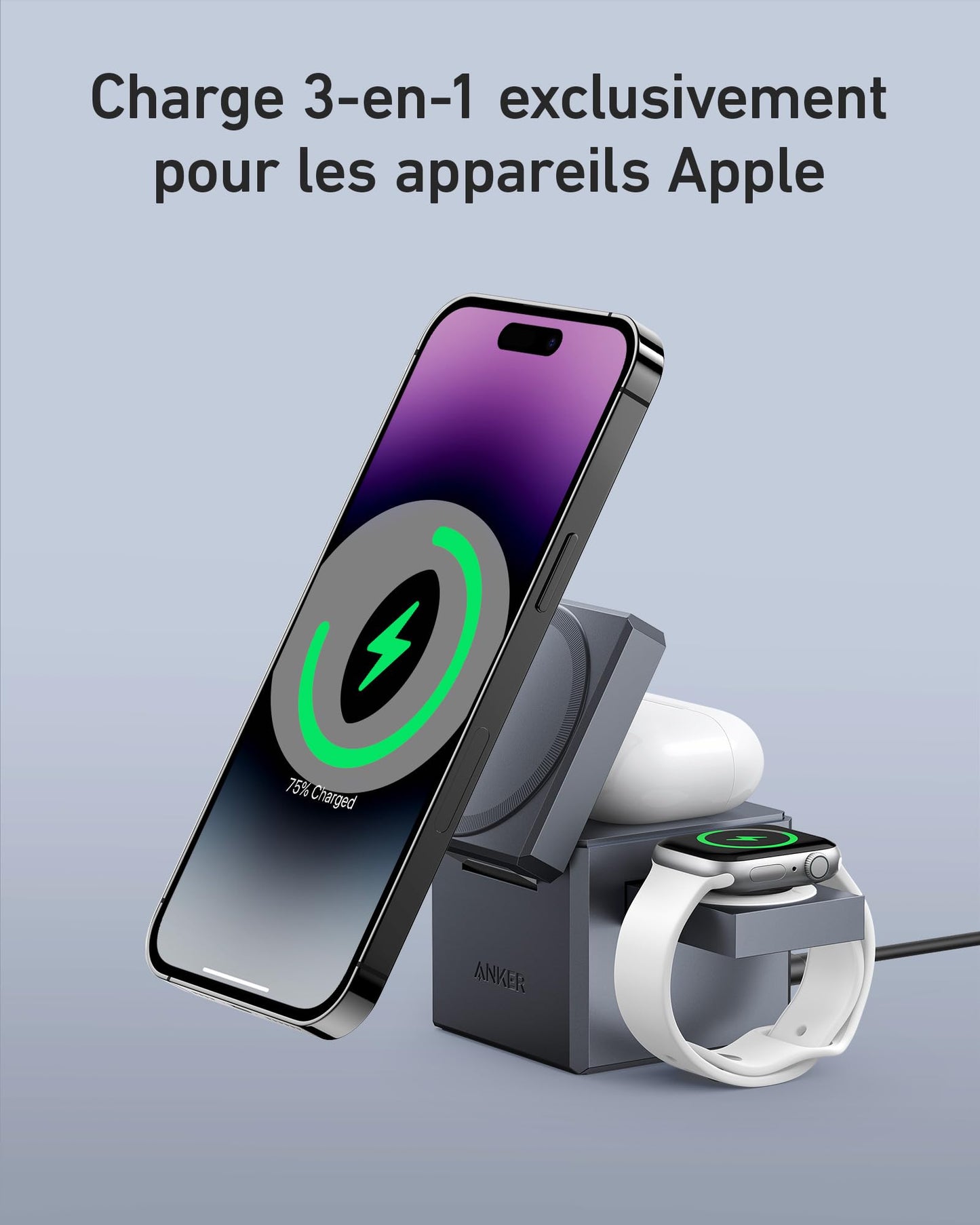 PowerBank Anker (25K, 165 W, câble intégré + câble rétractable) + Cube 3-en-1 MagSafe Anker