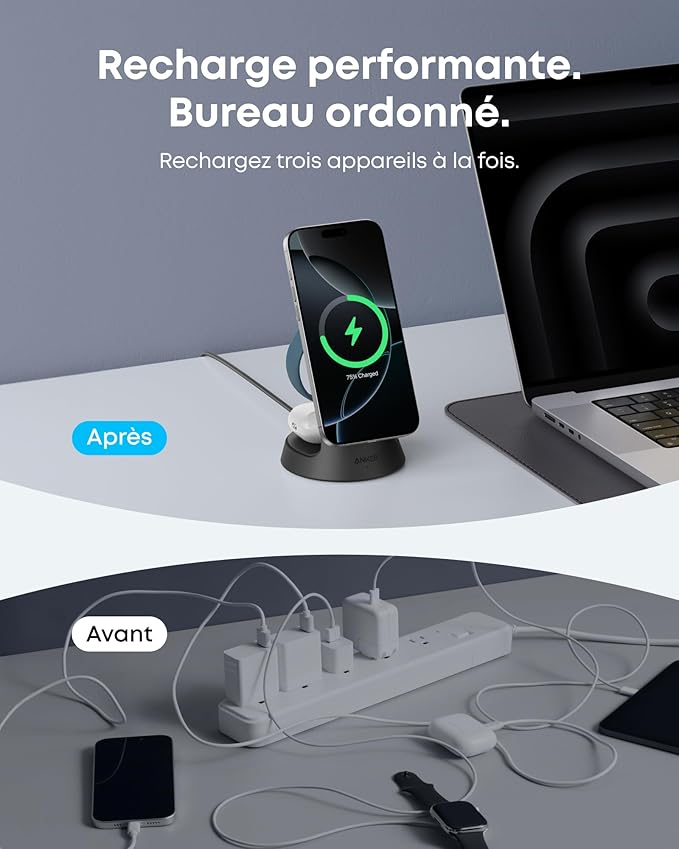 Station de charge sans fil Anker MagGo (3-en-1, station d’accueil)