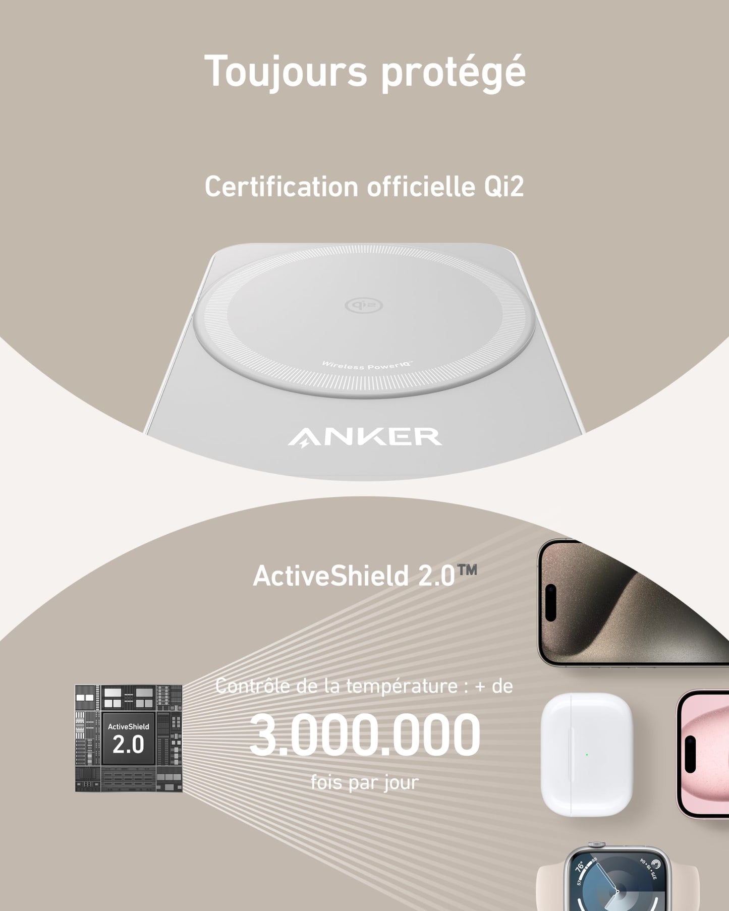 Station de recharge sans fil Anker (pliable, 3-en-1)