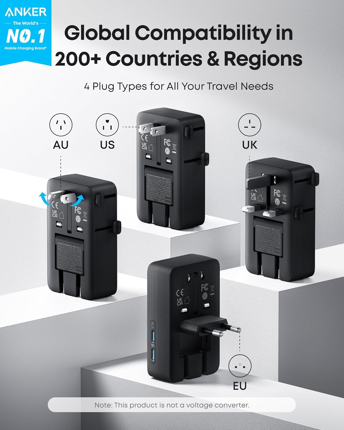Chargeur Anker (140 W, 4 ports, PD 3.1) avec câble USB-C + Adaptateur de voyage Anker Nano (5-en-1, 20 W)