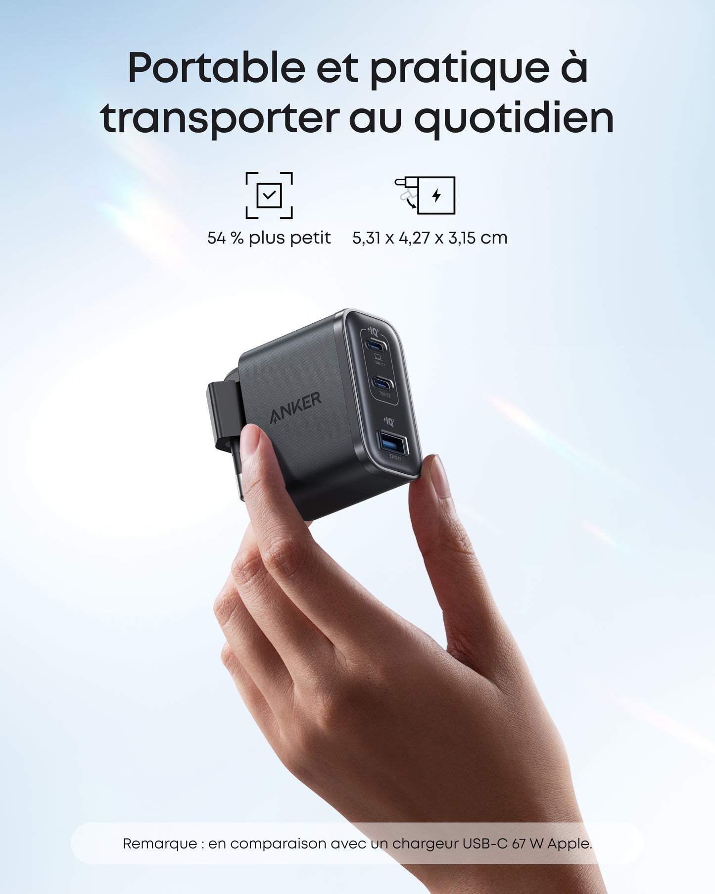 Chargeur Anker Nano (70 W, 3 ports) avec câble USB-C