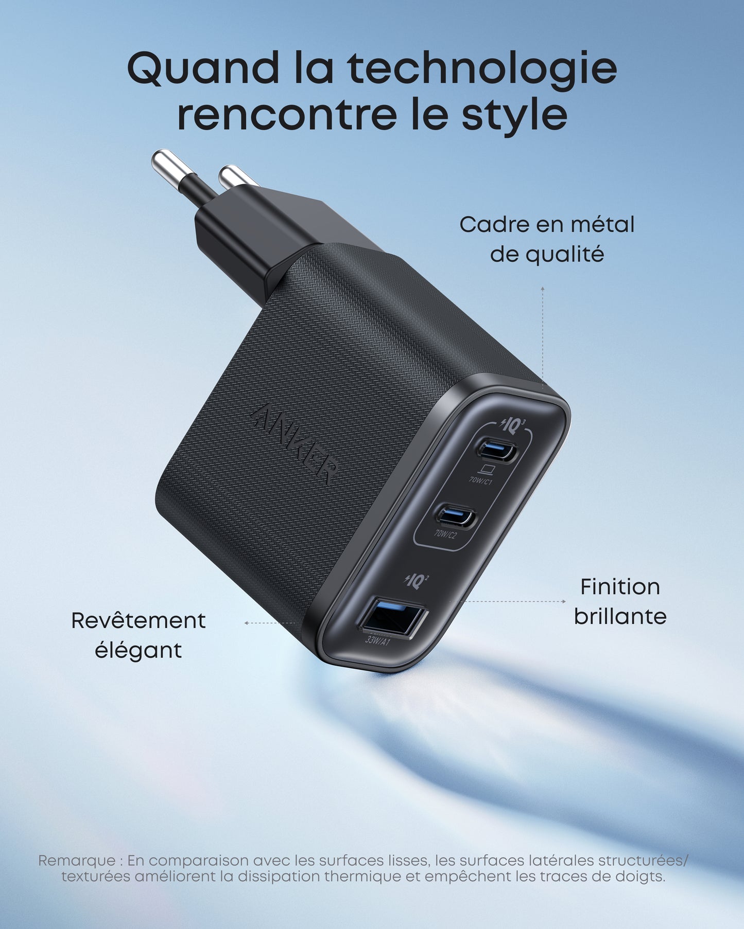 Chargeur Anker Nano (70 W, 3 ports) avec câble USB-C