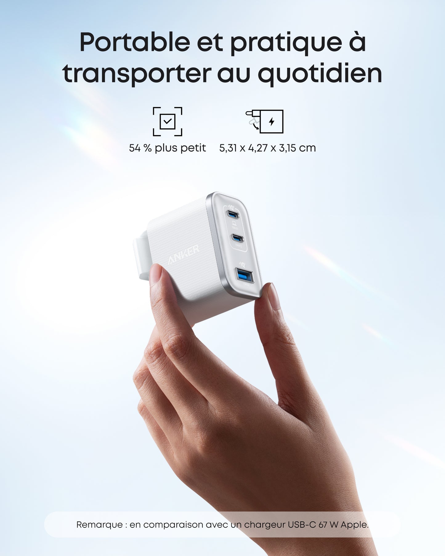 Chargeur Anker Nano (70 W, 3 ports) avec câble USB-C
