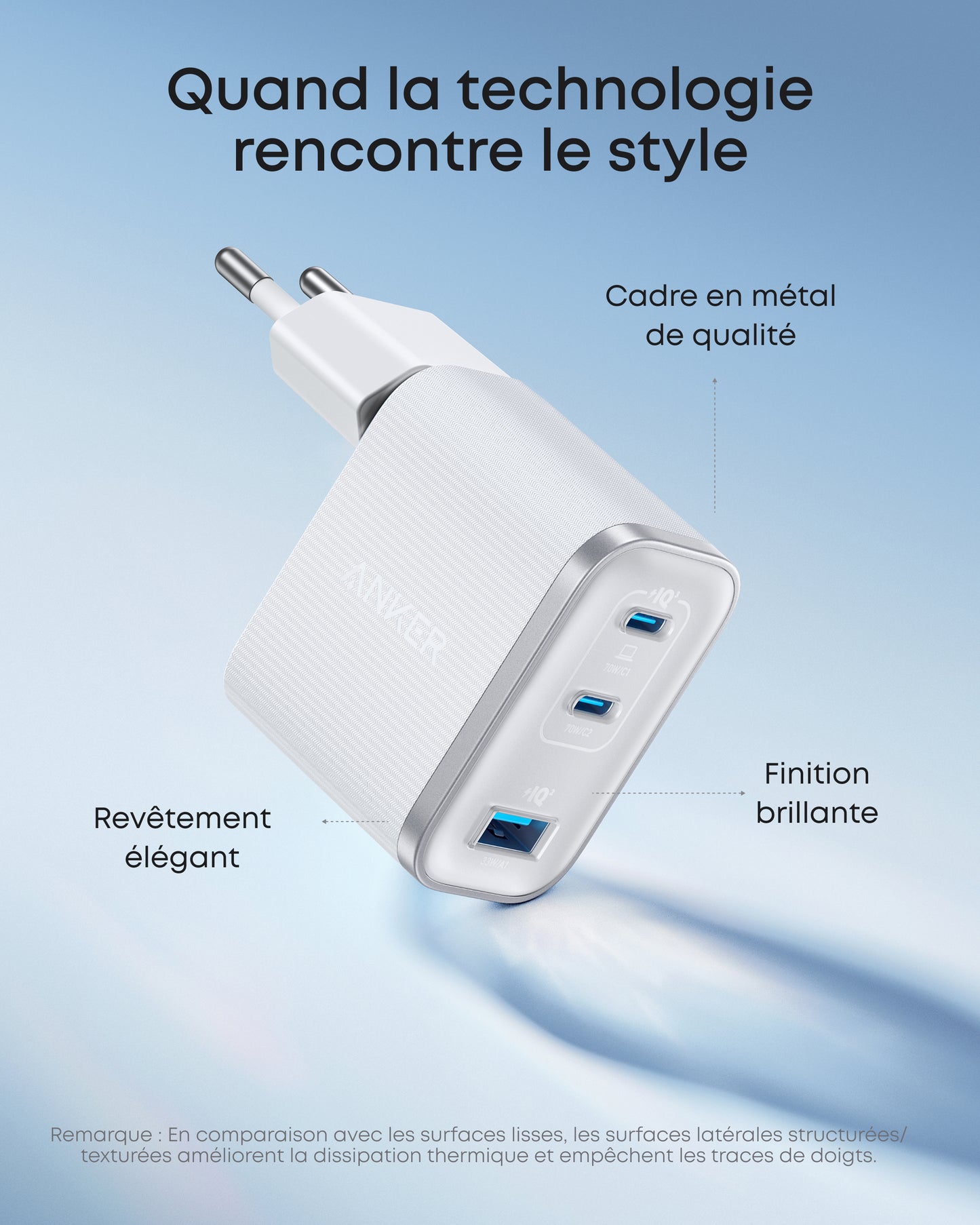 Chargeur Anker Nano (70 W, 3 ports) avec câble USB-C