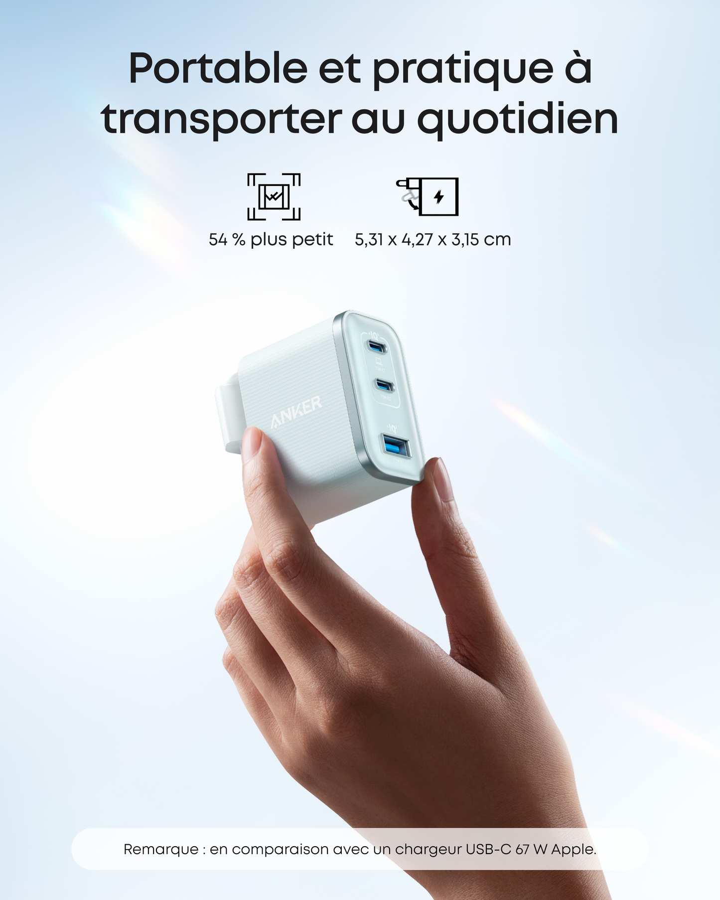 Chargeur Anker Nano (70 W, 3 ports) avec câble USB-C
