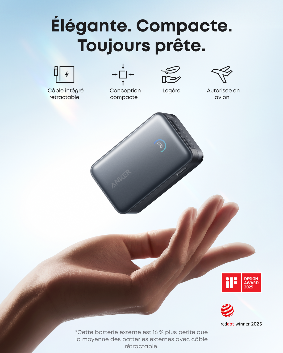 Batterie externe Anker Nano (10K, 45 W, câble USB-C rétractable intégré)