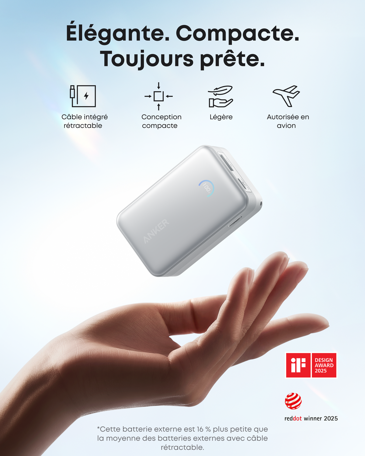 Batterie externe Anker Nano (10K, 45 W, câble USB-C rétractable intégré)