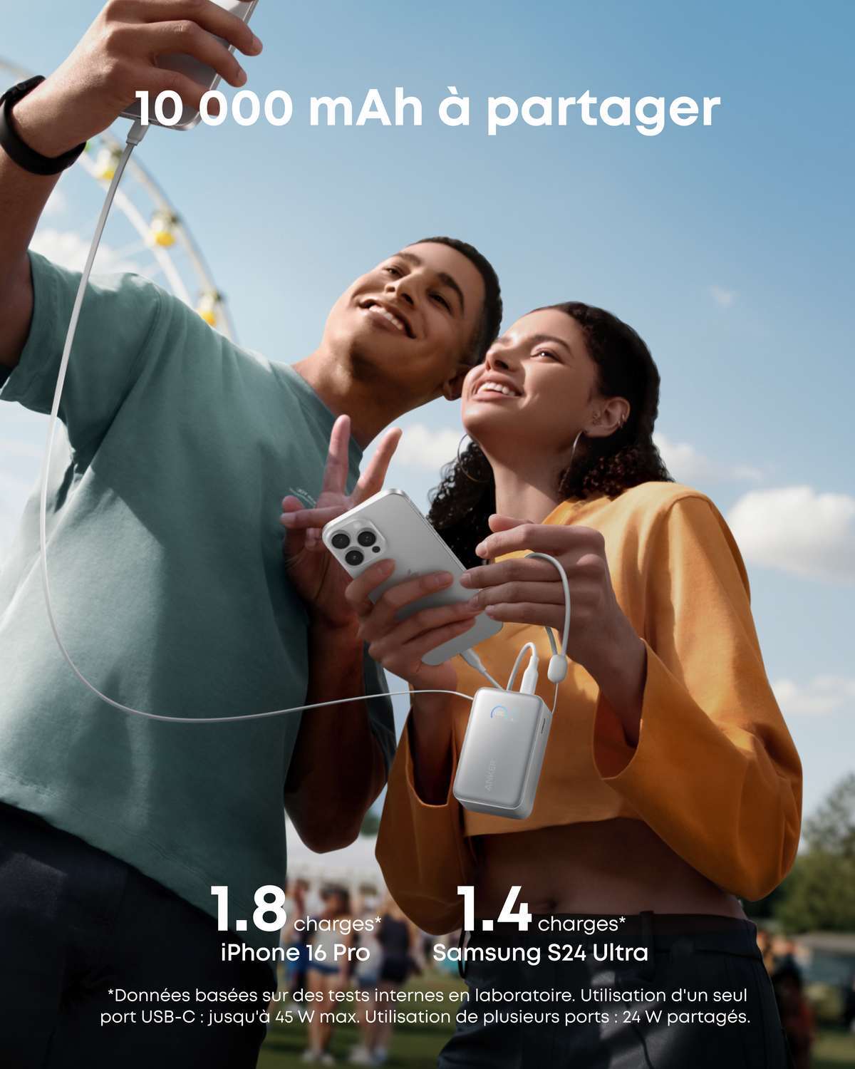 Batterie externe Anker Nano (10K, 45 W, câble USB-C rétractable intégré)