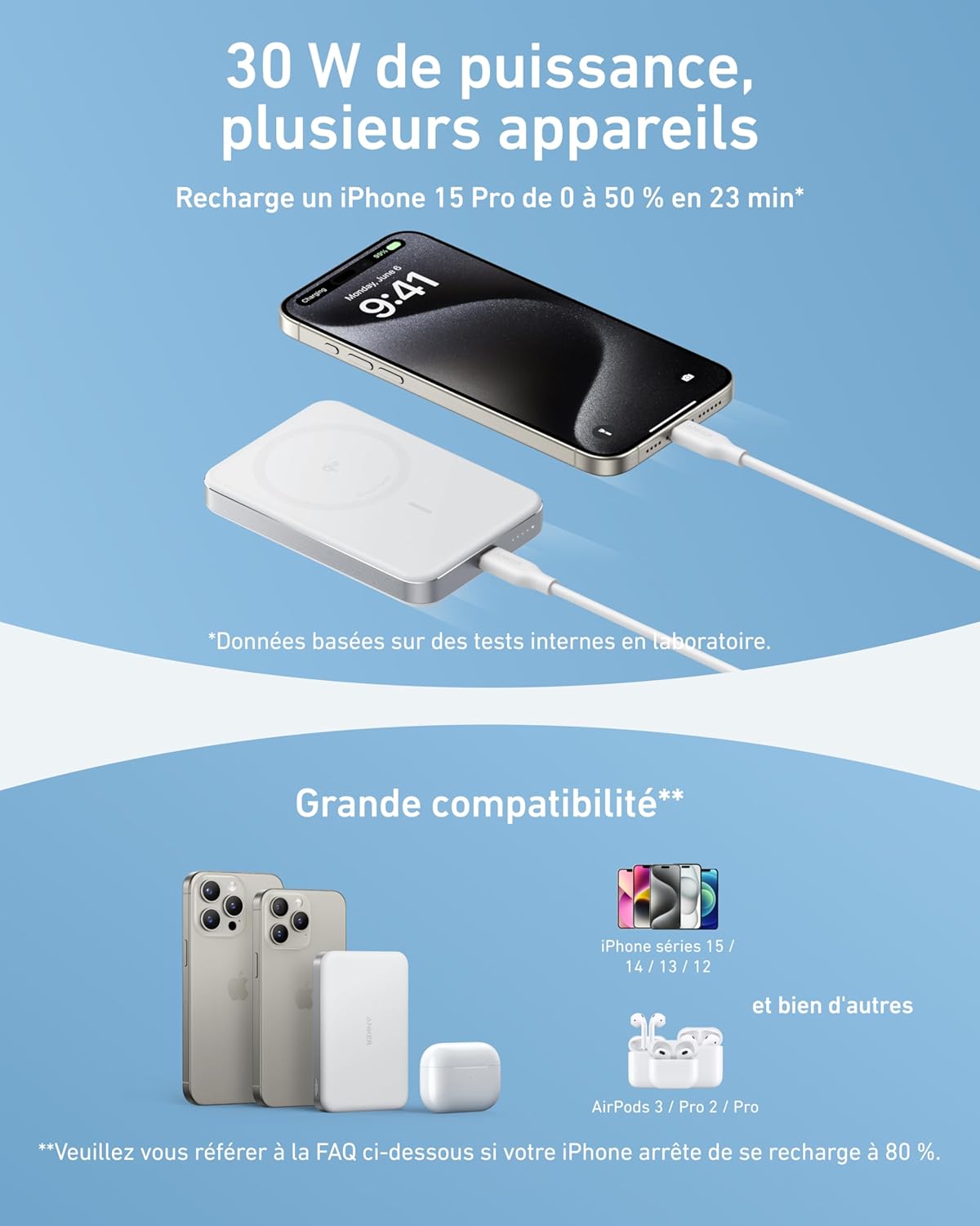 Chargeur Anker Nano (45 W, écran intelligent) + PowerBank Anker MagGo (10K, Slim)
