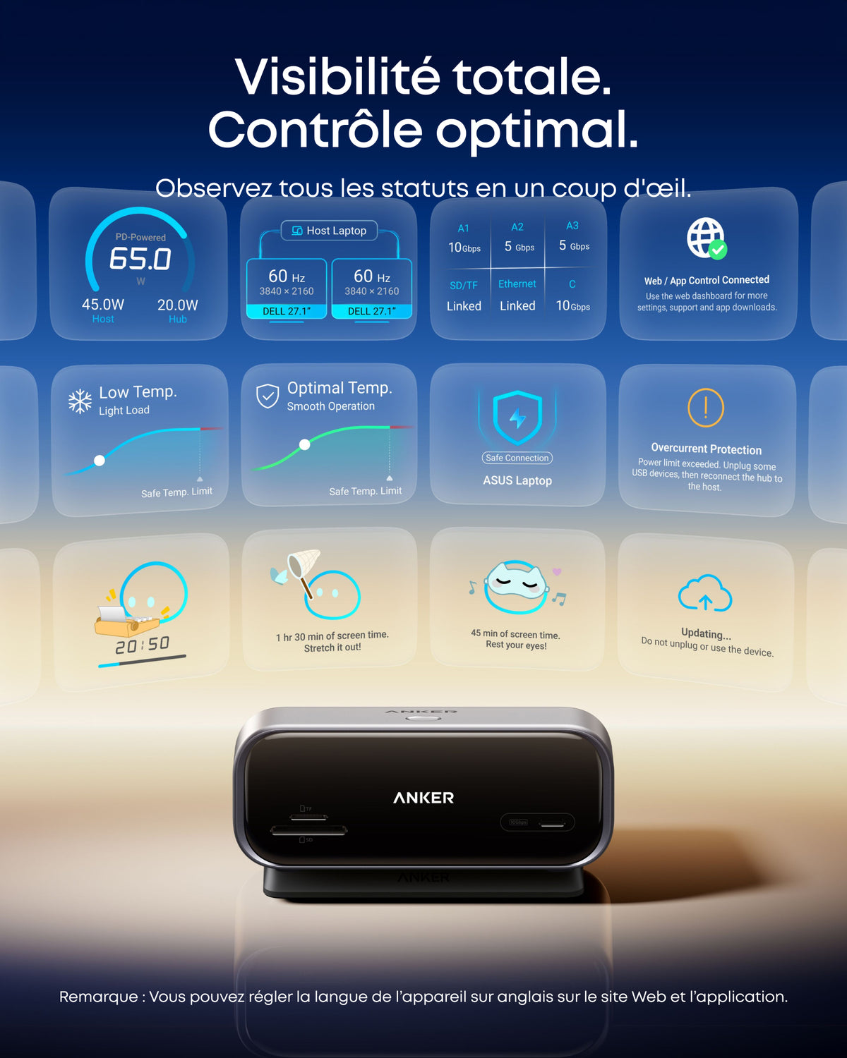 Concentrateur USB-C Anker Nano (10-en-1, 240 Hz, écran intelligent)（Cadeau d’inscription）