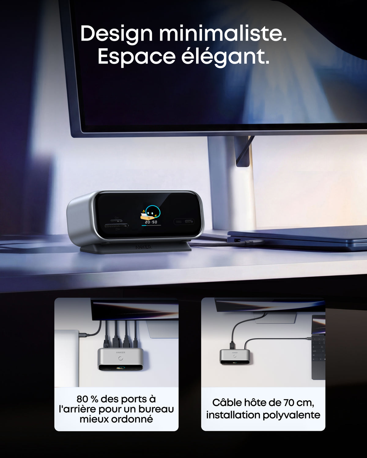 Concentrateur USB-C Anker Nano (10-en-1, 240 Hz, écran intelligent)（Cadeau d’inscription）