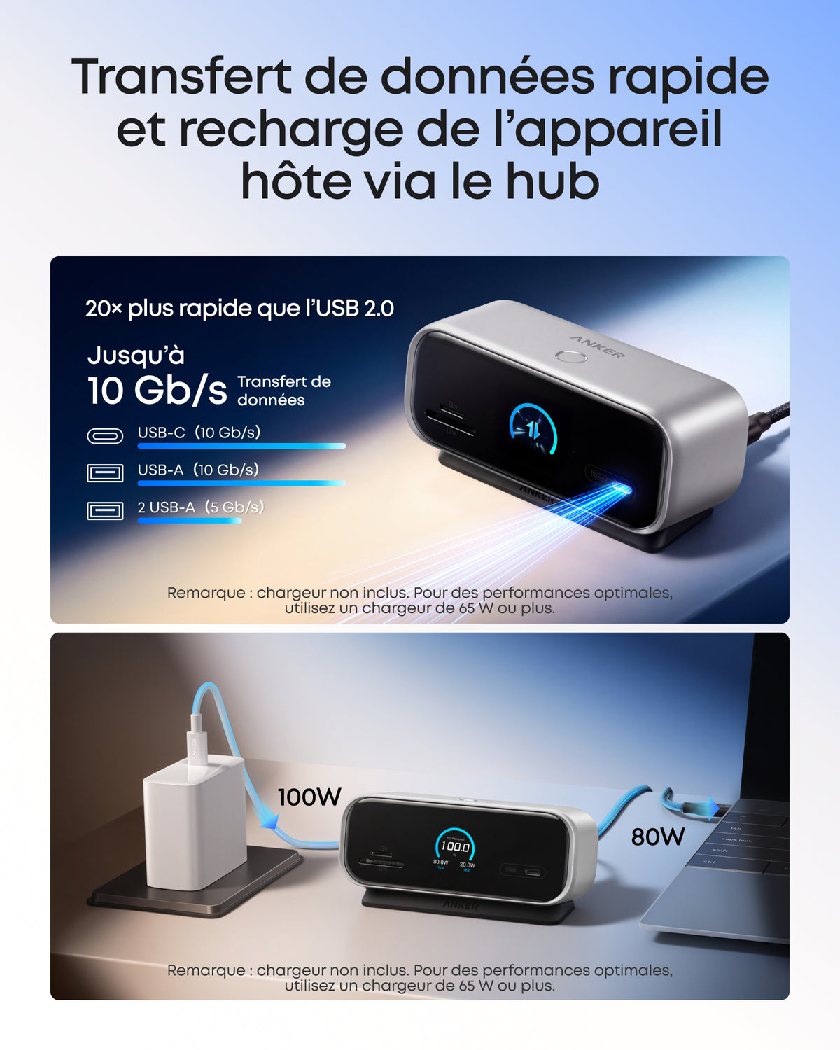 Concentrateur USB-C Anker Nano (10-en-1, 240 Hz, écran intelligent)（Cadeau d’inscription）