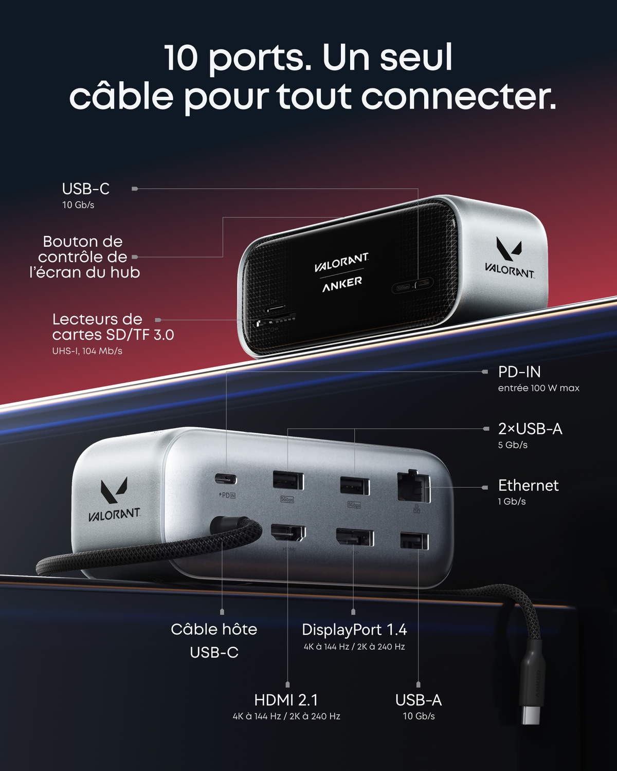 Anker Nano Hub USB-C 10-en-1 (écran intelligent, Valorant Édition Limitée)