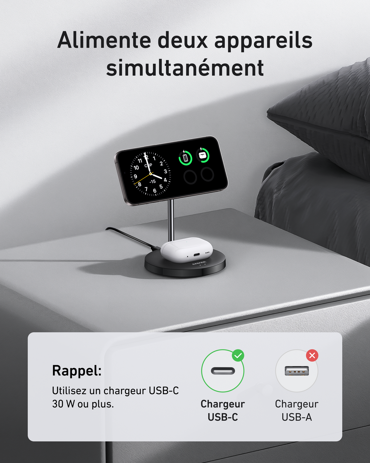 Chargeur sans fil Anker MagGo (2-en-1, socle)