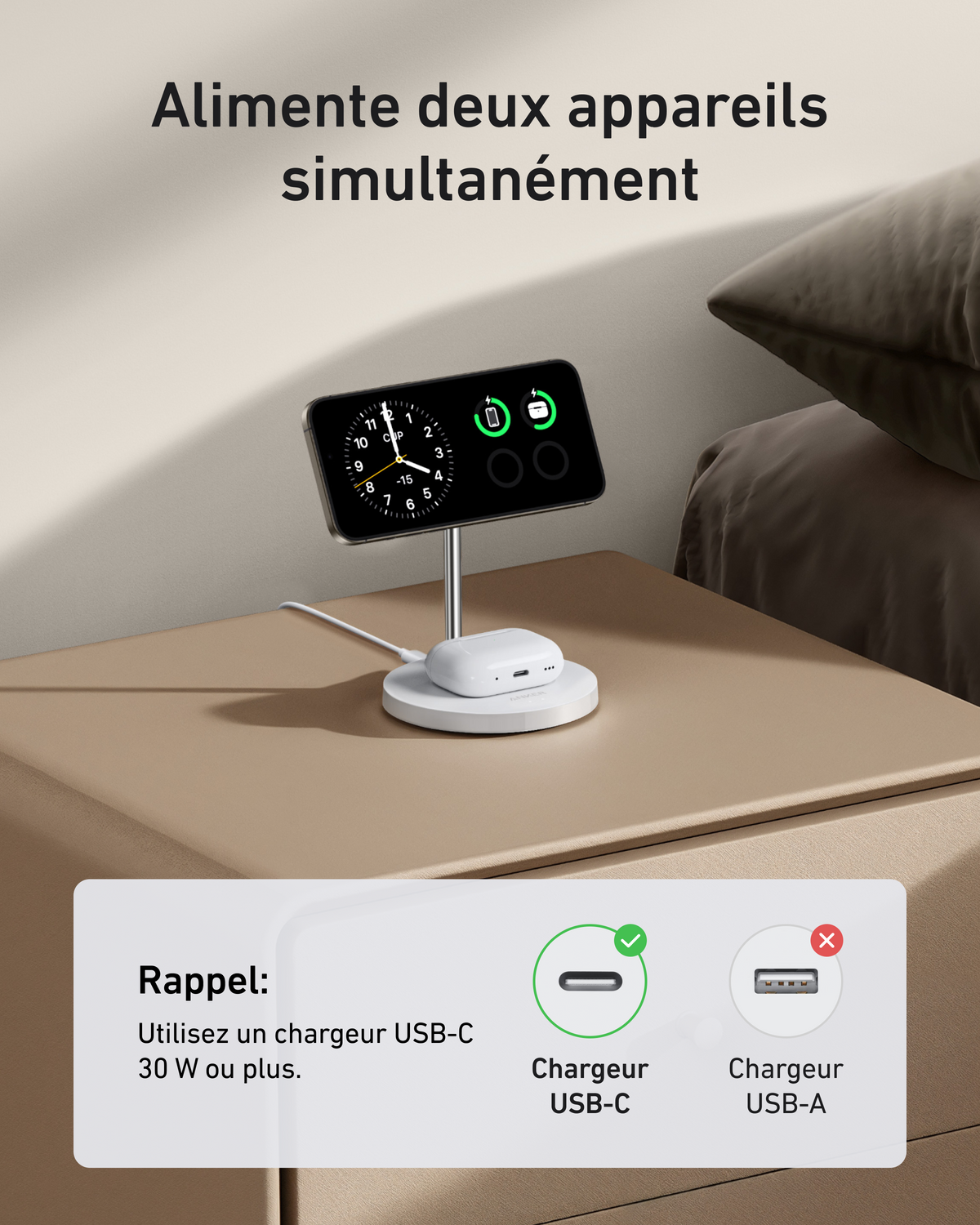 Chargeur sans fil Anker MagGo (2-en-1, socle)