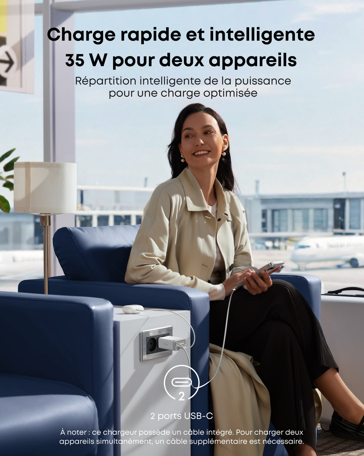 Chargeur Anker Nano (35 W) avec câble USB-C rétractable