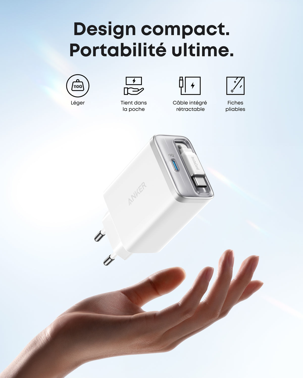 Chargeur Anker Nano (35 W) avec câble USB-C rétractable