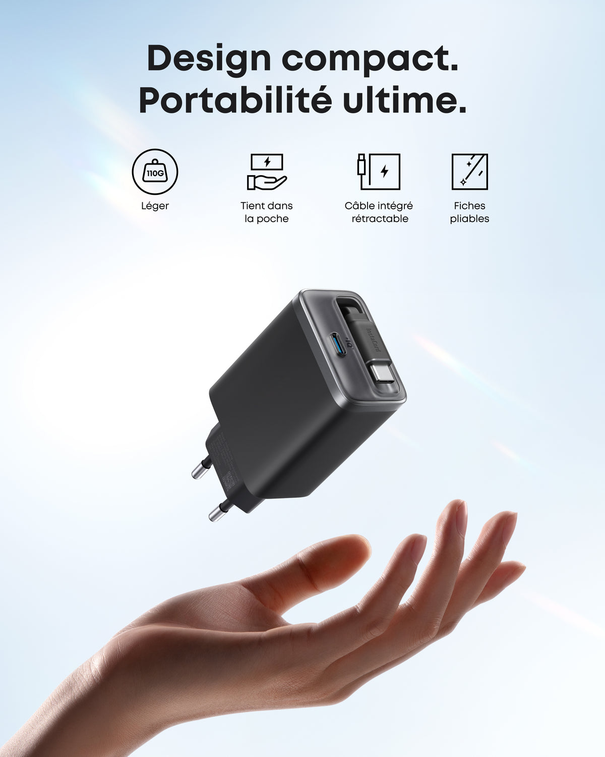 Chargeur Anker Nano (35 W) avec câble USB-C rétractable
