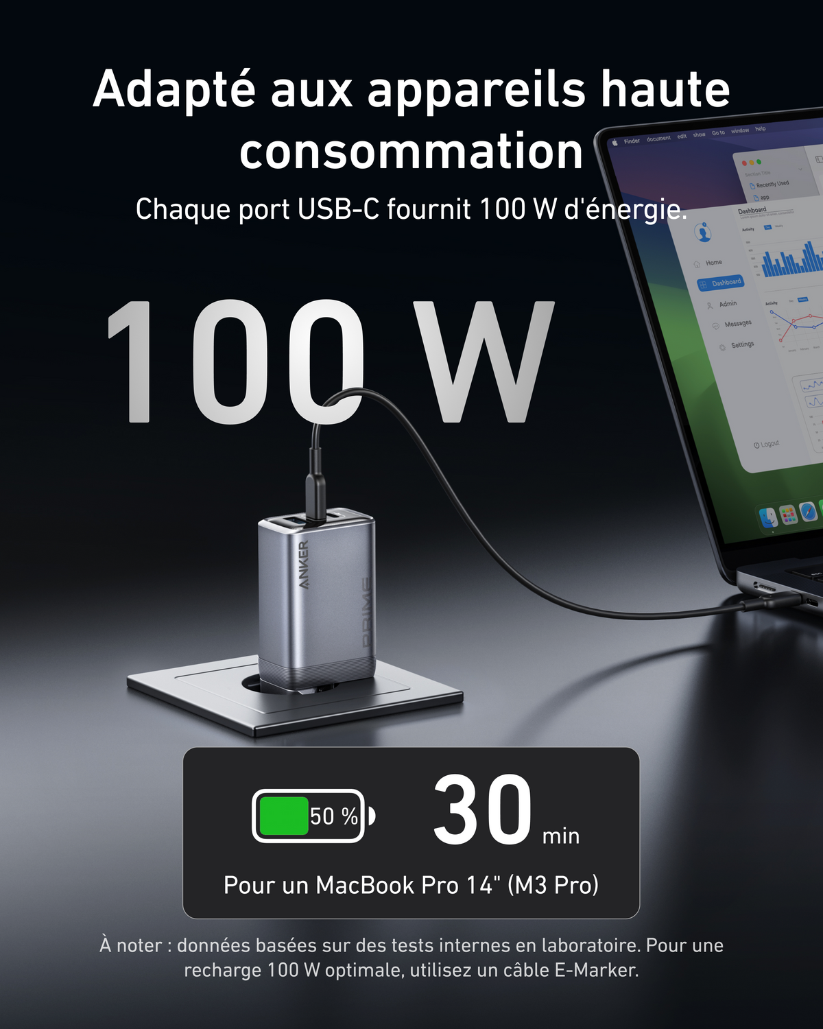 Chargeur Anker Prime (100 W, 3 ports, GaN)