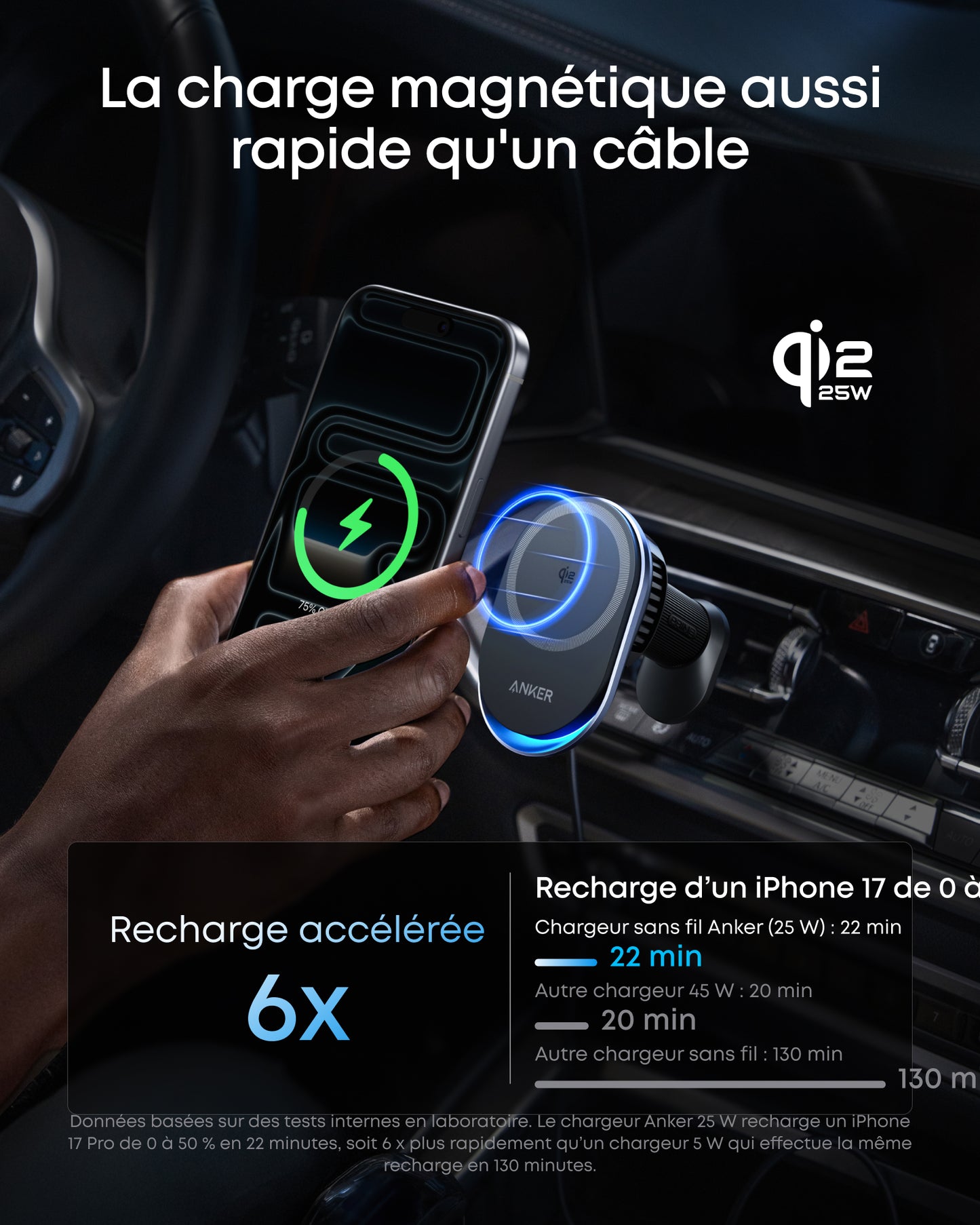 Chargeur sans fil Qi2 Anker Prime, pour port allume-cigare (MagGo, AirCool, Pad)