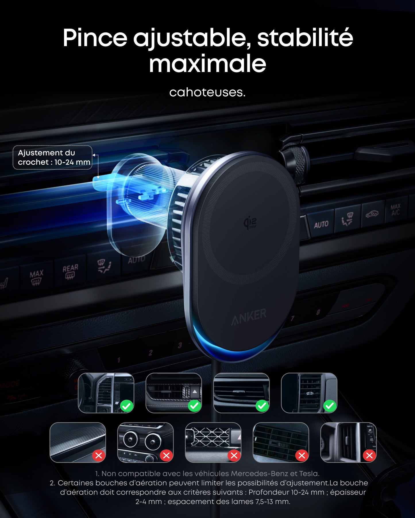 Chargeur sans fil Qi2 Anker Prime, pour port allume-cigare (MagGo, AirCool, Pad)