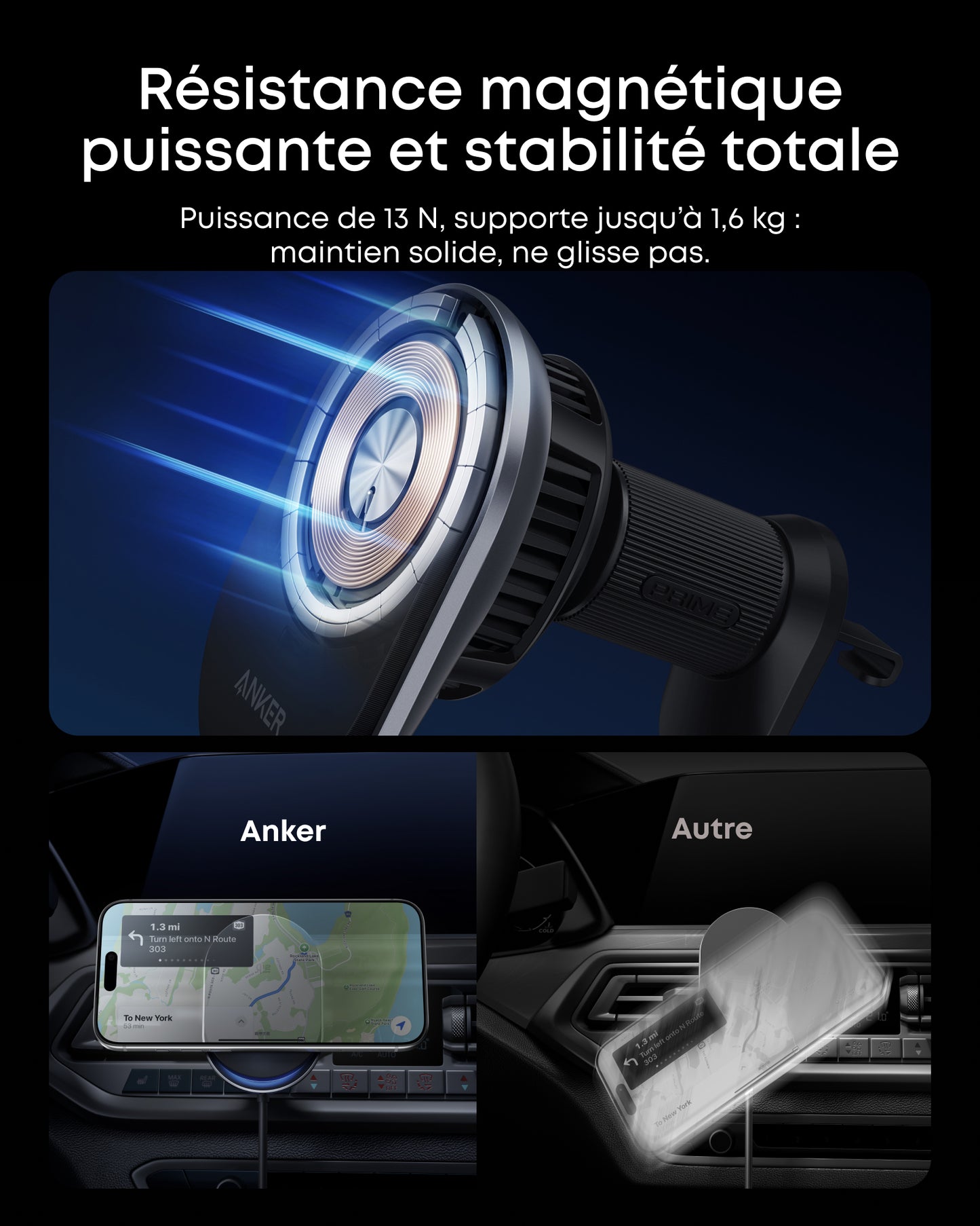 Chargeur sans fil Qi2 Anker Prime, pour port allume-cigare (MagGo, AirCool, Pad)