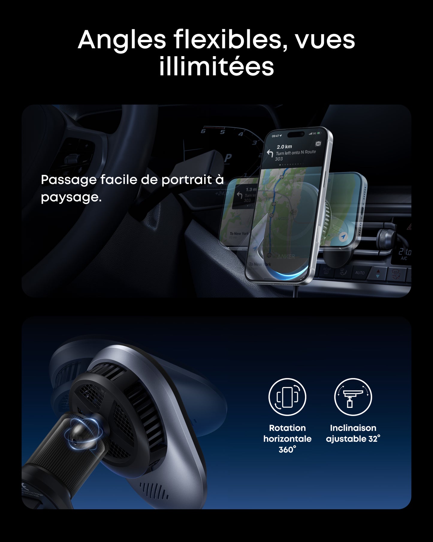 Chargeur sans fil Qi2 Anker Prime, pour port allume-cigare (MagGo, AirCool, Pad)