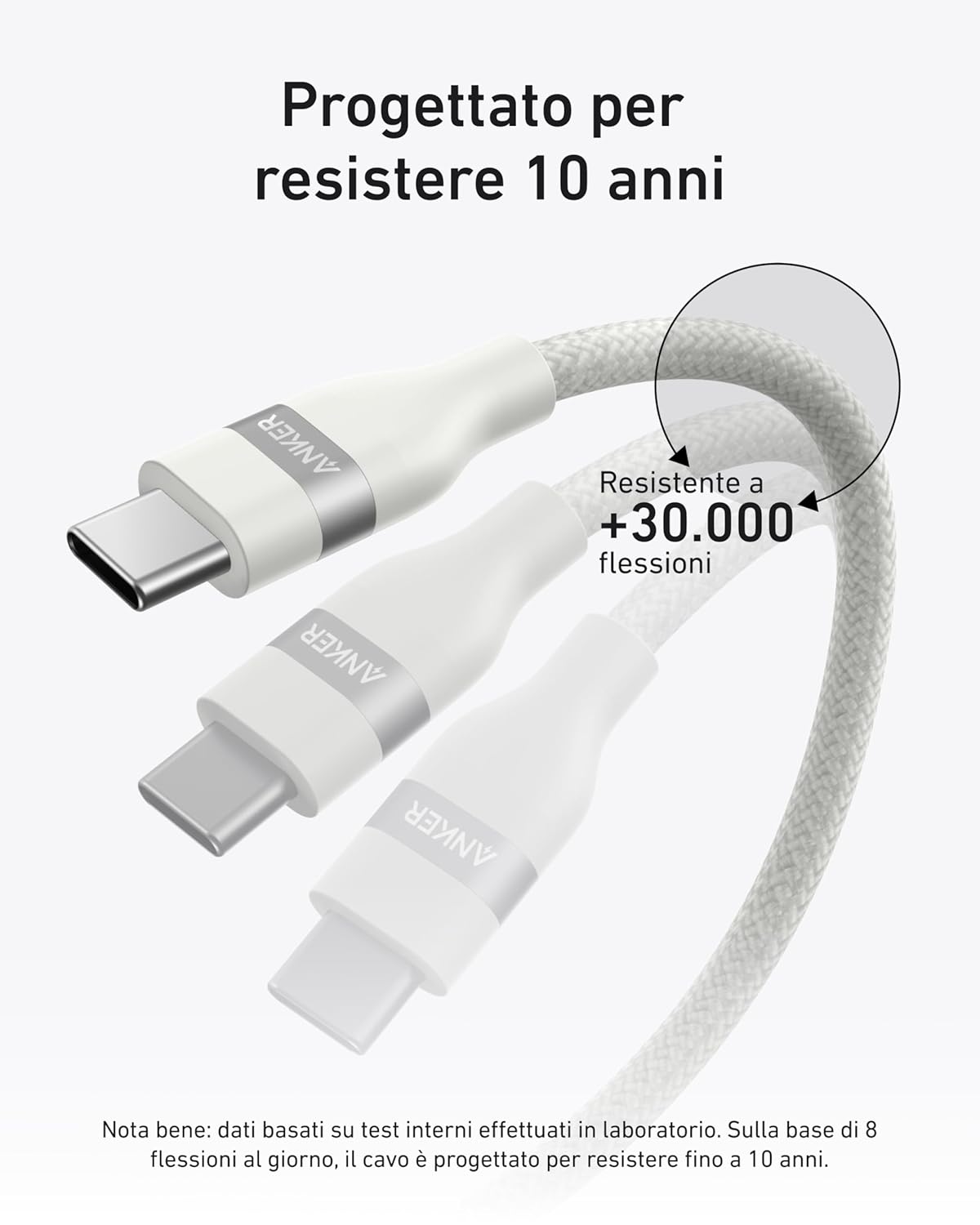 Câble Anker USB-C vers USB-C (180 cm, 240 W, upcyclé et tressé)