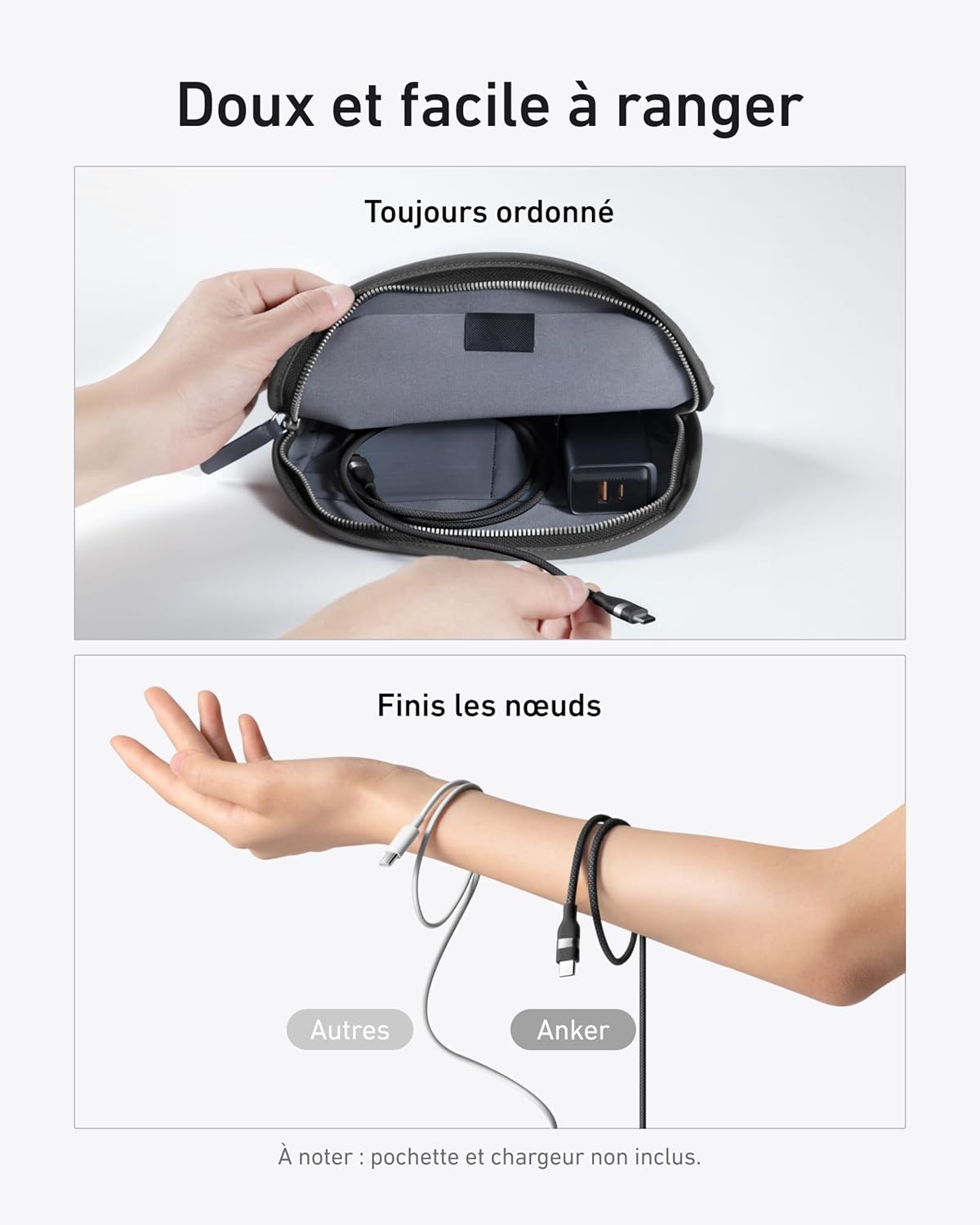 Chargeur Anker Nano (45 W, écran intelligent) + Câble Anker USB-C vers USB-C (240 W, upcyclé et tressé)