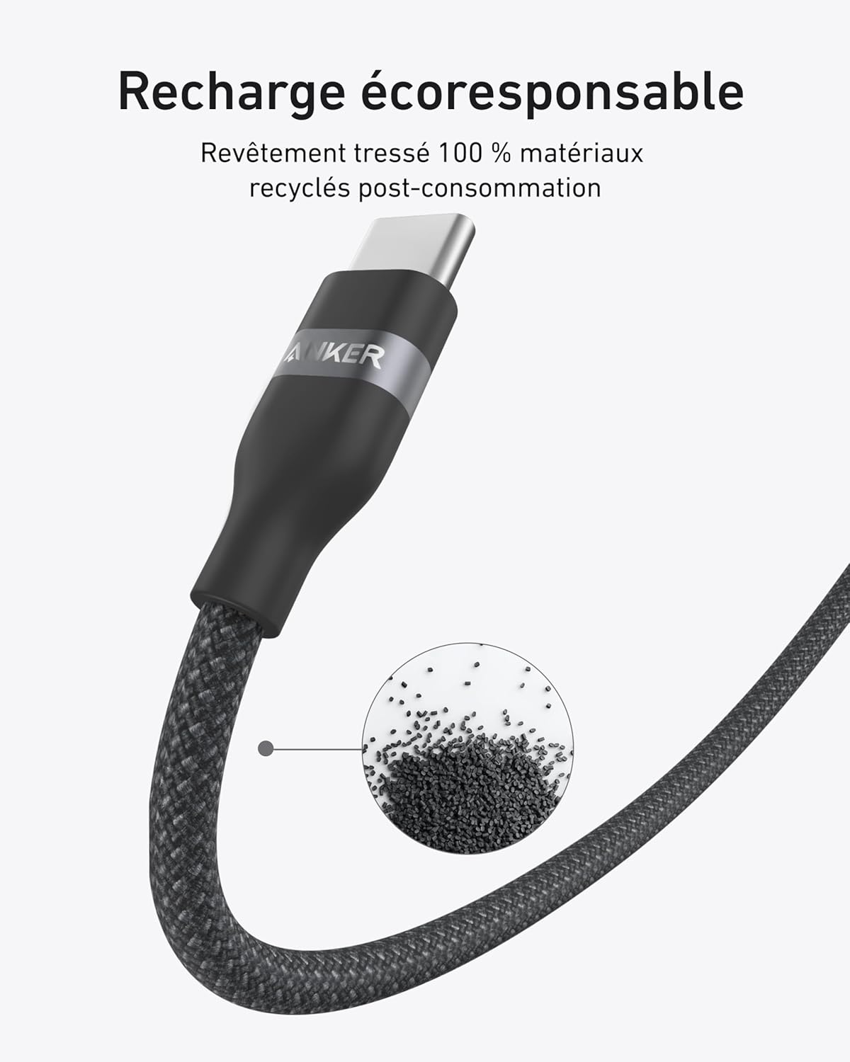 Chargeur Anker Nano (45 W, écran intelligent) + Câble Anker USB-C vers USB-C (240 W, upcyclé et tressé)