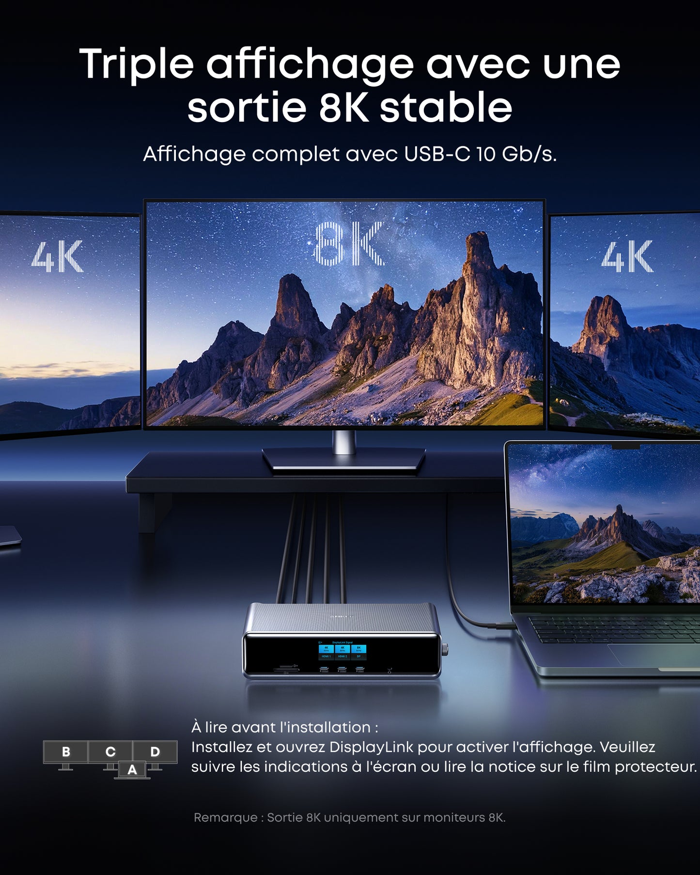 Station d’accueil Anker Prime (14-en-1, triple affichage, DisplayLink)