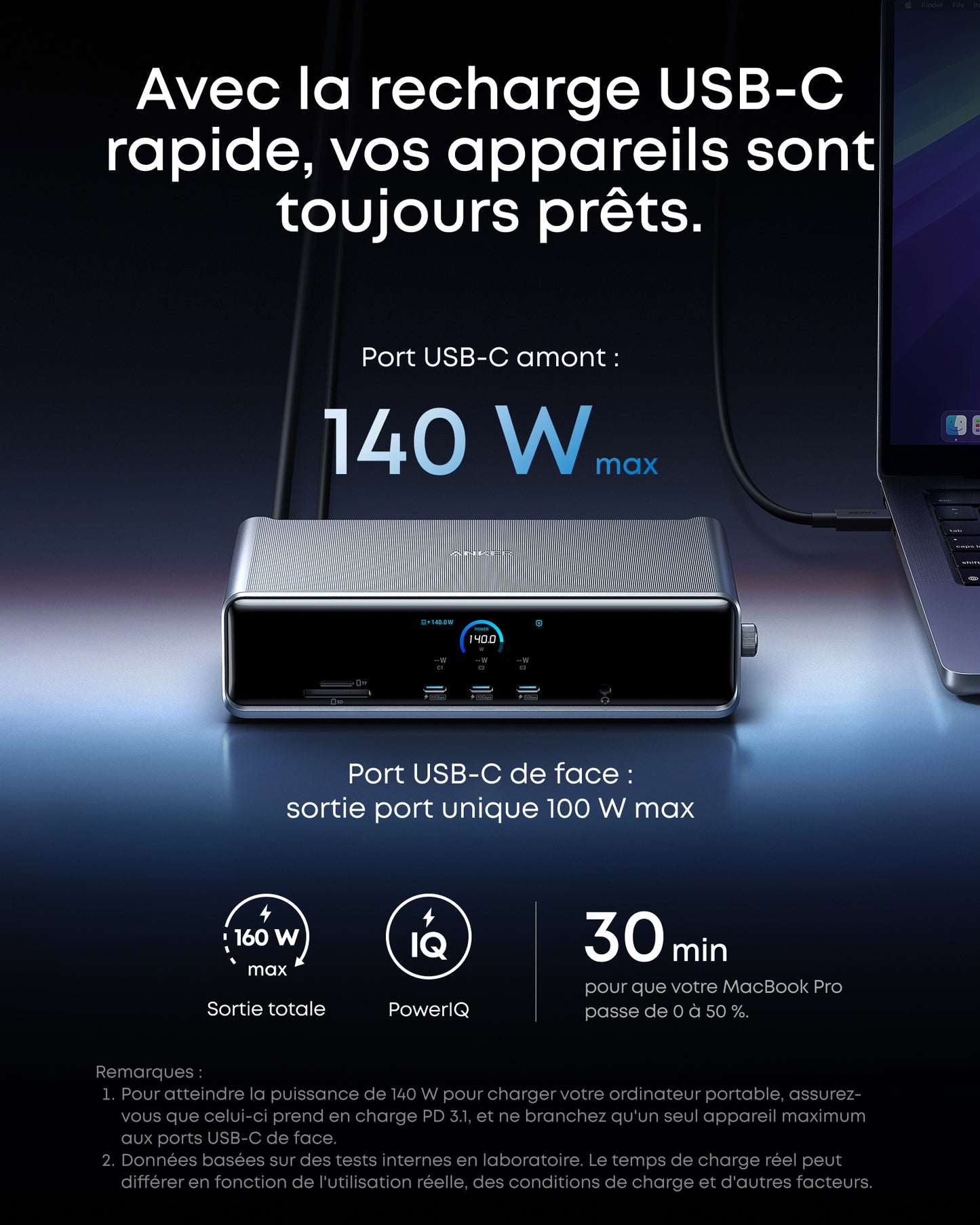 Station d’accueil Anker Prime (14-en-1, triple affichage, DisplayLink)