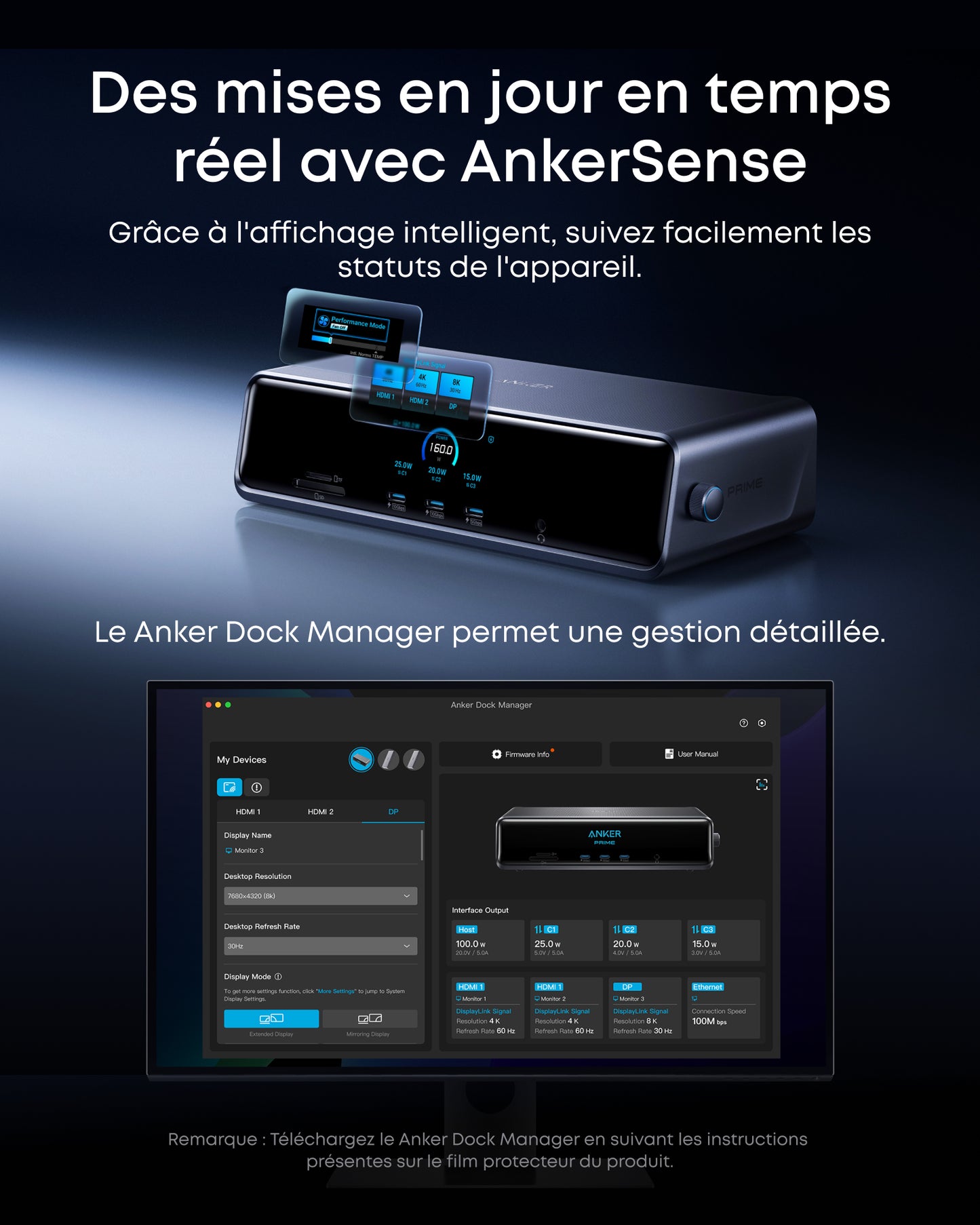 Station d’accueil Anker Prime (14-en-1, triple affichage, DisplayLink)