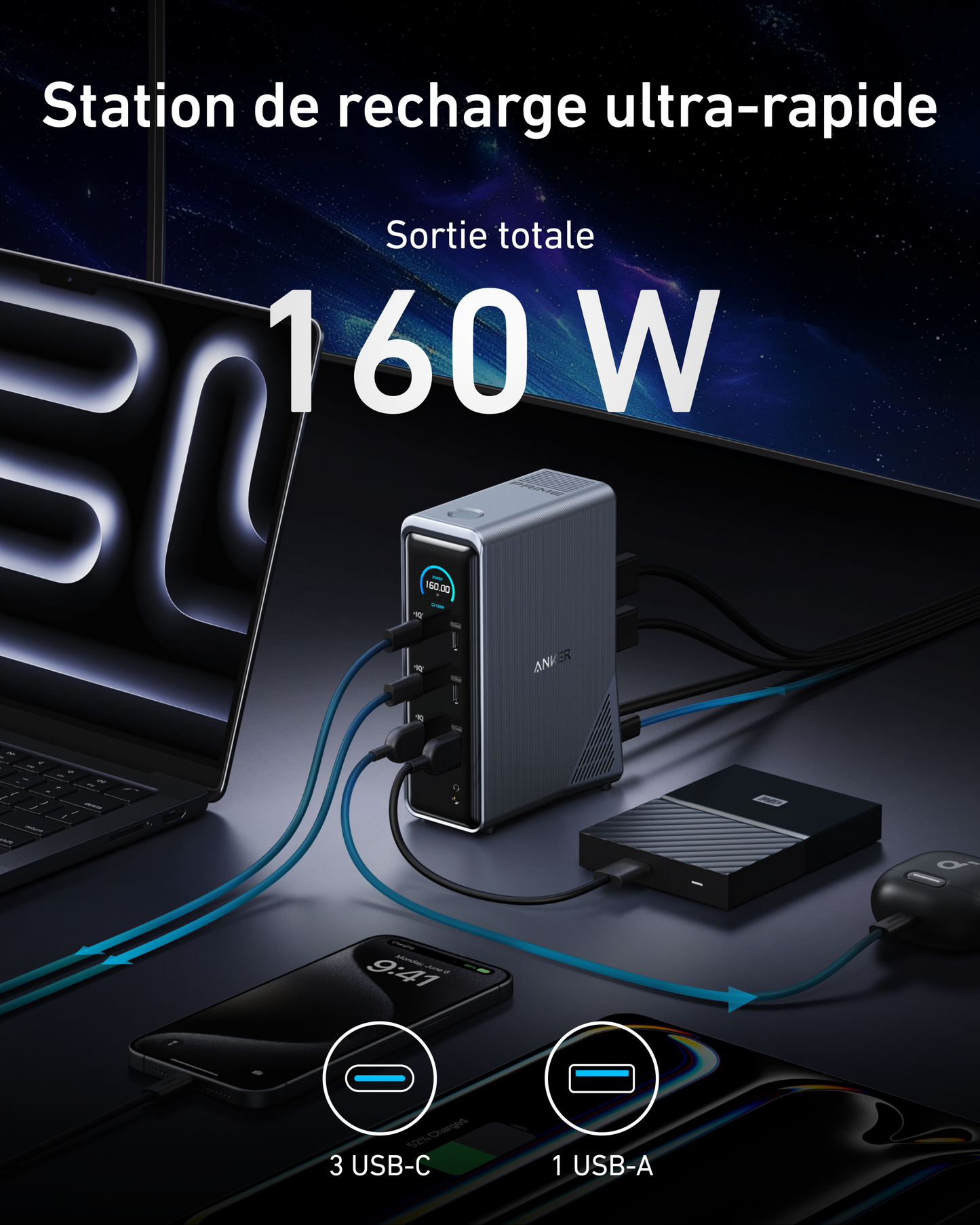 Station de charge Anker Prime (14-en-1) + Câble USB-C vers USB-C