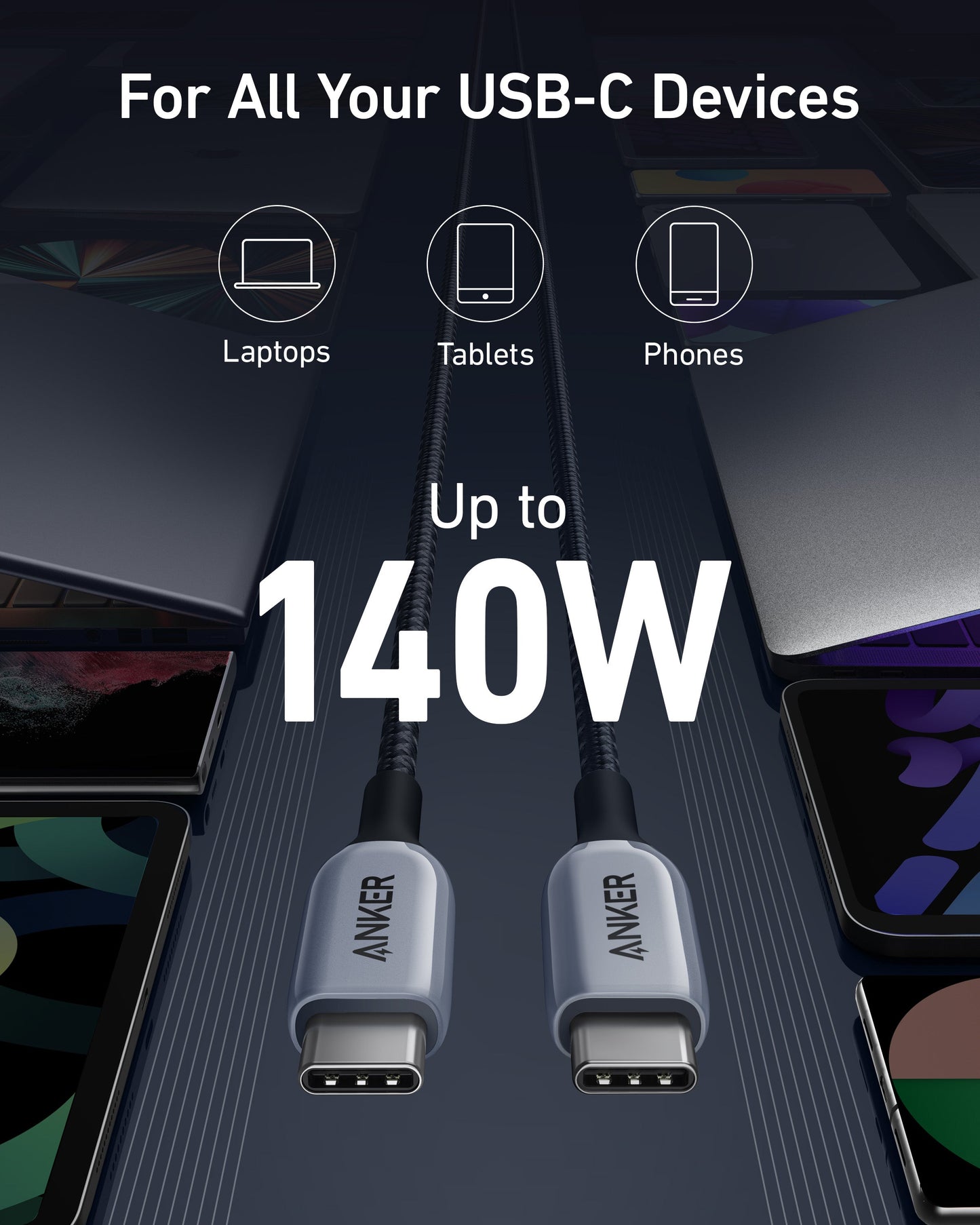 Anker <b>765</b> câble USB-C vers USB-C (nylon, 91 cm / 1,8 m)
