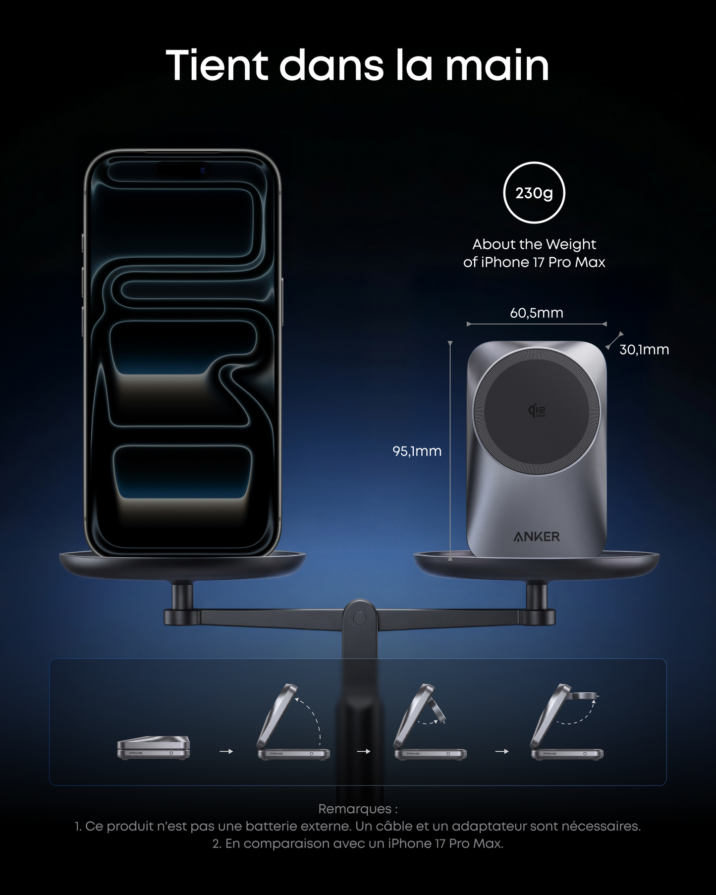 Station de charge sans fil Anker Prime (3-en-1, MagGo, AirCool, pliable)