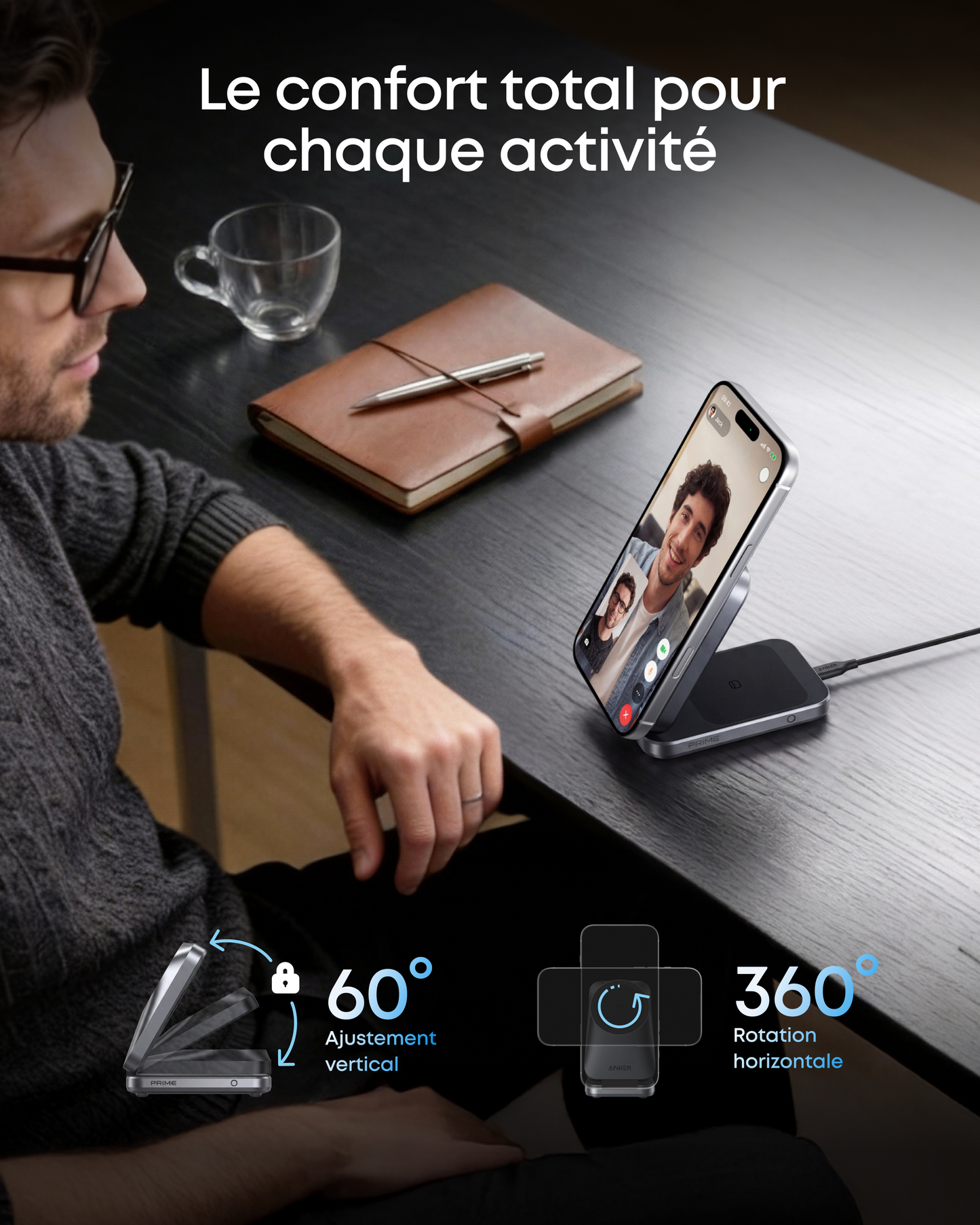 Station de charge sans fil Anker Prime (3-en-1, MagGo, AirCool, pliable)