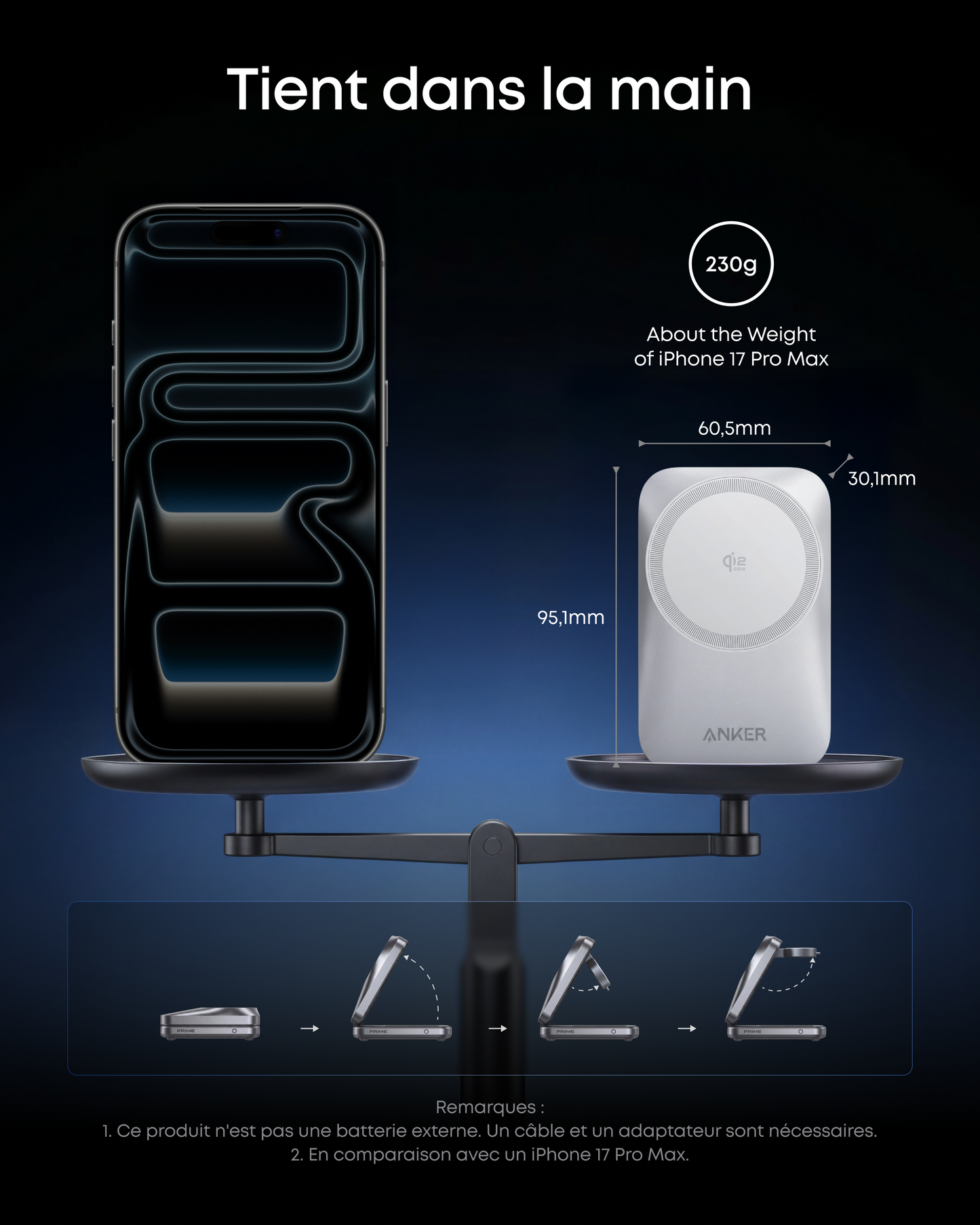 Station de charge sans fil Anker Prime (3-en-1, MagGo, AirCool, pliable)