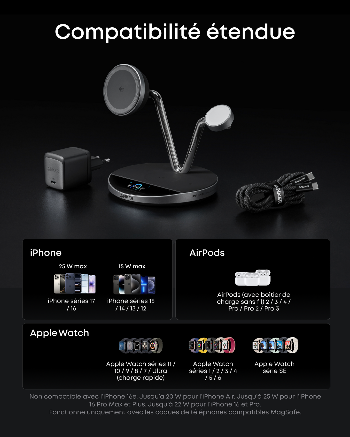 Station de charge sans fil Qi2 Anker Prime (3-en-1)