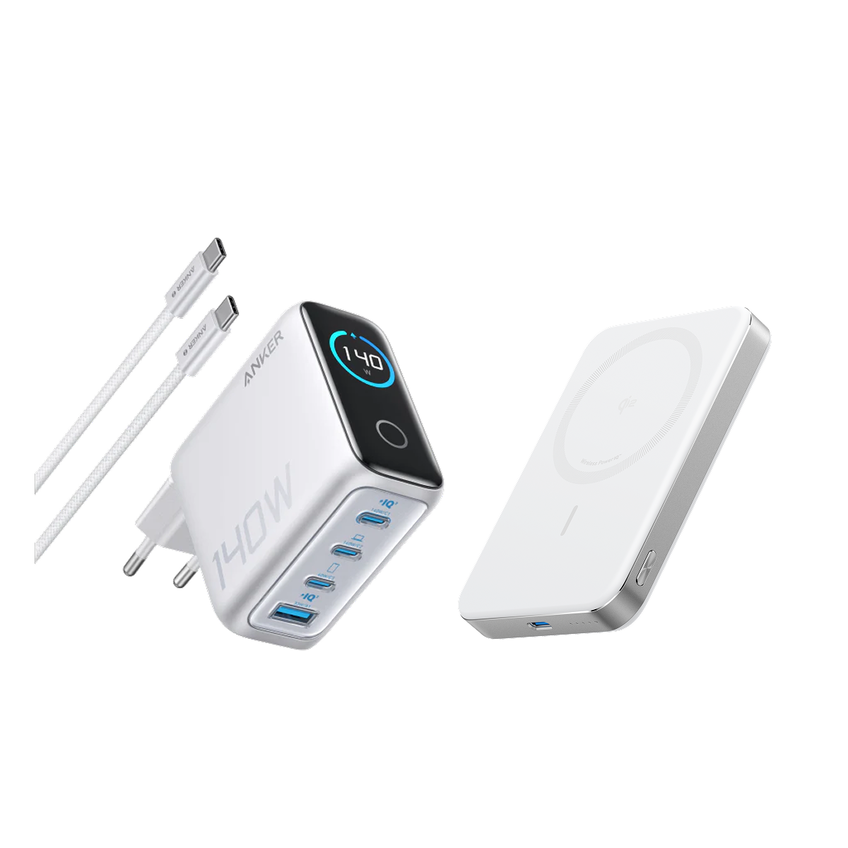 Chargeur Anker Zolo (140 W, 4 ports) +PowerBank Anker MagGo (10K, Slim)