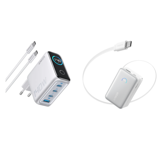Chargeur Anker Zolo (140 W, 4 ports, PD 3.1) + Batterie externe Anker Nano (10 000 mAh)