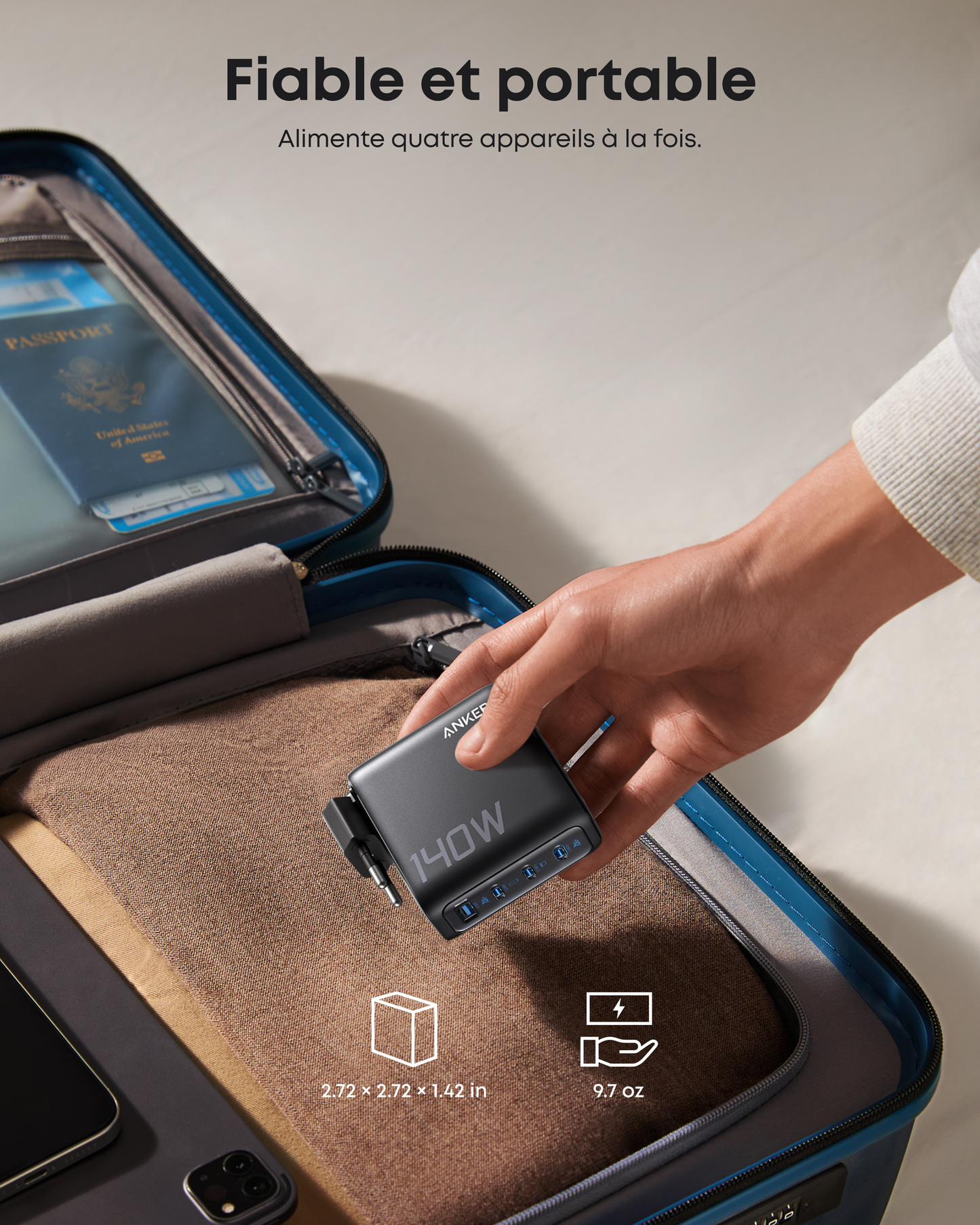 Chargeur Anker Zolo (140 W, 4 ports, PD 3.1) avec câble USB-C