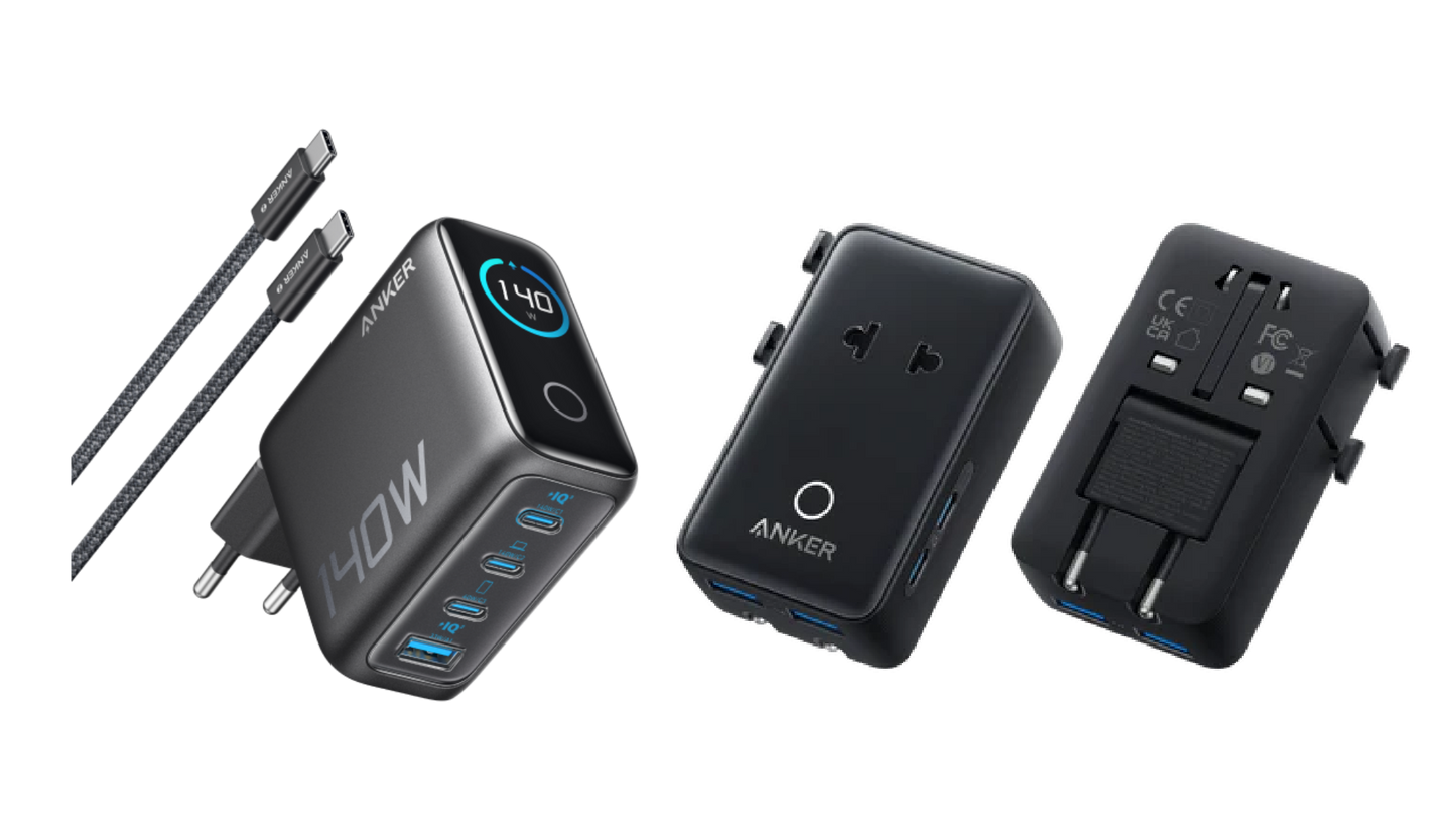 Chargeur Anker (140 W, 4 ports, PD 3.1) avec câble USB-C + Adaptateur de voyage Anker Nano (5-en-1, 20 W)