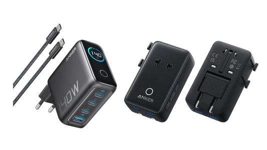 Chargeur Anker (140 W, 4 ports, PD 3.1) avec câble USB-C + Adaptateur de voyage Anker Nano (5-en-1, 20 W)