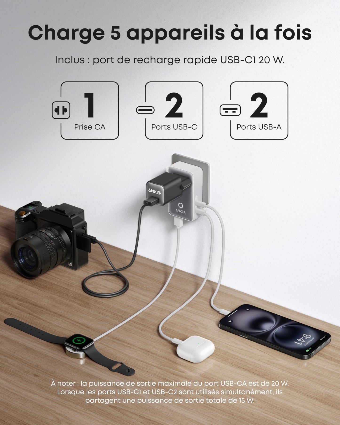 Adaptateur de voyage Anker Nano (5-en-1, 20 W)